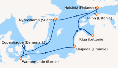 Itinéraire de la croisière Copenhague (Danemark), Warnemunde (Berlin), E...