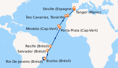 Itinéraire de la croisière Rio De Janeiro (Brésil), Buzios (Brésil), En ...