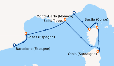 Itinéraire de la croisière Barcelone (Espagne), Rosas (Espagne), Saint-T...