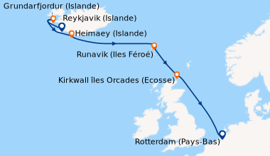 Itinéraire de la croisière Reykjavik (Islande), Grundarfjordur (Islande)...