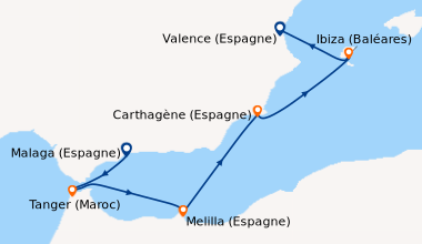 Itinéraire de la croisière Péninsule Ibérique, Baléares et rivages marocains