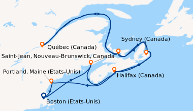Itinéraire de la croisière Boston (Etats-Unis), Saint-Jean, Nouveau-Brun...