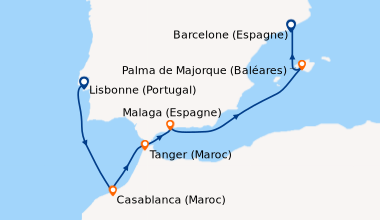 Itinéraire de la croisière Lisbonne (Portugal), En mer, Casablanca (Maro...