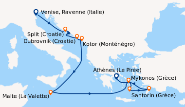 Itinéraire de la croisière Venise, Ravenne (Italie), Split (Croatie), Du...