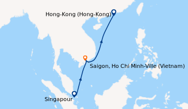 Itinéraire de la croisière Singapour, En mer, En mer, En mer, Hong-Kong ...