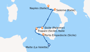 Itinéraire de la croisière De la Croatie aux rivages de l'Italie du Sud : une croisière entre héritages antiques, traditions et art de vivre italien - Dalmatie, Pouilles, Basilicate, Calabre et baie de Naples (formule port/port (SRG_PP)