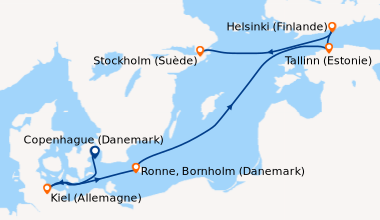 Itinéraire de la croisière Copenhague (Danemark), Kiel (Allemagne), Ronn...
