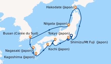 Itinéraire de la croisière Tokyo (Japon), En mer, Hakodate (Japon), Niig...