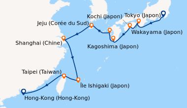 Itinéraire de la croisière Tokyo (Japon), En mer, Wakayama (Japon), Waka...