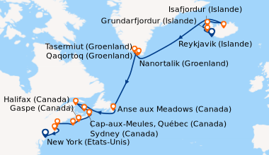 Itinéraire de la croisière Reykjavik (Islande), Grundarfjordur (Islande)...