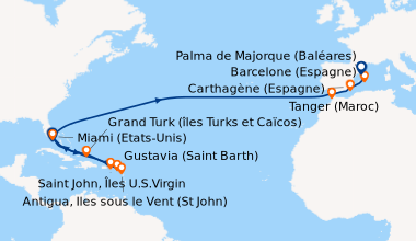 Itinéraire de la croisière Miami (Etats-Unis), En mer, En mer, Saint Joh...