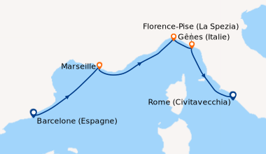 Itinéraire de la croisière Barcelone (Espagne), Marseille, Gênes (Italie...
