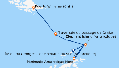Itinéraire de la croisière Île du roi Georges, îles Shetland du Sud (Ant...