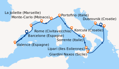 Itinéraire de la croisière Dubrovnik (Croatie), Korcula (Croatie), Kotor...