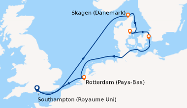 Itinéraire de la croisière Southampton (Royaume Uni) , En mer, Skagen (D...
