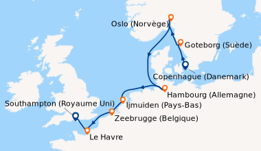 Itinéraire de la croisière Copenhague (Danemark), Skarsvag (Norvège), Os...