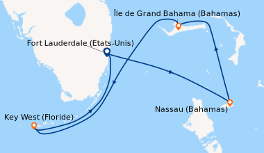 Itinéraire de la croisière Fort Lauderdale (Etats-Unis), Nassau (Bahamas...