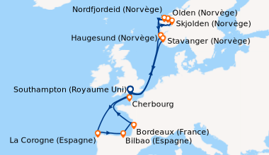 Itinéraire de la croisière Southampton (Royaume Uni) , En mer, Haugesund...