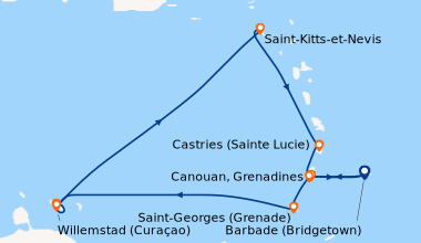 Itinéraire de la croisière Barbade (Bridgetown), Bequia (Saint-Vincent-e...