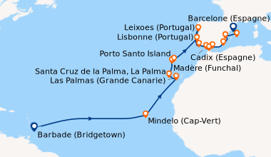 Itinéraire de la croisière Barbade (Bridgetown), En mer, En mer, En mer,...