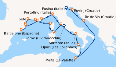 Itinéraire de la croisière Fusina (Italie), Rovinj (Croatie), île de Vis...