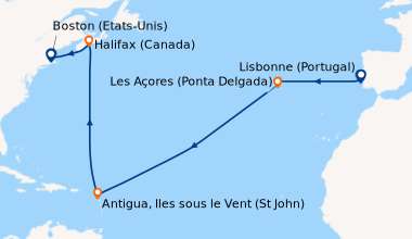 Itinéraire de la croisière Lisbonne (Portugal), En mer, En mer, Les Açor...