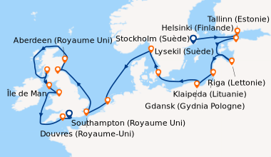 Itinéraire de la croisière Stockholm (Suède), Helsinki (Finlande), Talli...