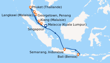 Itinéraire de la croisière Singapour, En mer, Phuket (Thaïlande), Phuket...