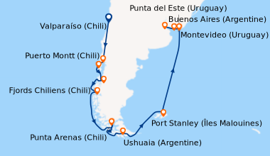 Itinéraire de la croisière Valparaíso (Chili), En mer, Playa del Carmen ...