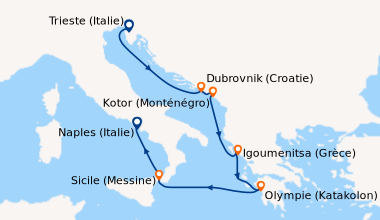 Itinéraire de la croisière Trieste (Italie), Split (Croatie), Dubrovnik ...