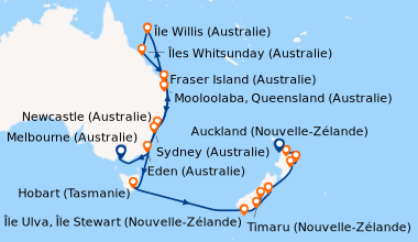 Itinéraire de la croisière Melbourne (Australie), En mer, Newcastle (Ang...
