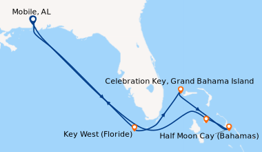 Itinéraire de la croisière Mobile, AL, En mer, Key West (Floride), Celeb...