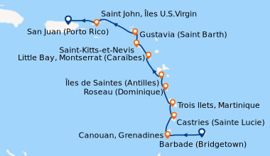 Itinéraire de la croisière Barbade (Bridgetown), Bequia (Saint-Vincent-e...