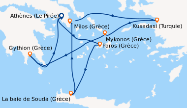 Itinéraire de la croisière Athènes (Le Pirée), Naousa (Grèce), La baie d...