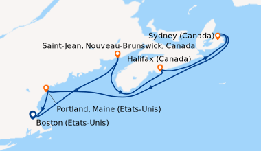 Itinéraire de la croisière Boston (Etats-Unis), En mer, Saint-Jean, Nouv...