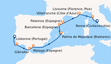 Itinéraire de la croisière Rome (Civitavecchia), Livourne (Florence, Pis...