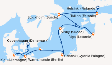 Itinéraire de la croisière Copenhague (Danemark), Kiel (Allemagne), Warn...