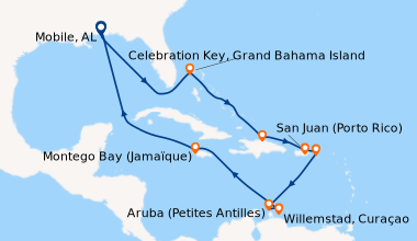 Itinéraire de la croisière Mobile, AL, En mer, Celebration Key, Grand Ba...