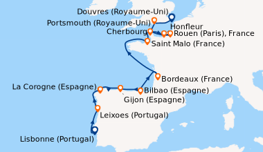Itinéraire de la croisière Lisbonne (Portugal), Leixoes (Portugal), La C...