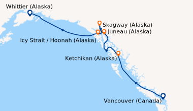 Itinéraire de la croisière Vancouver (Canada), En mer, Ketchikan (Alaska...