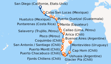Itinéraire de la croisière San Diego (Californie, Etats-Unis), En mer, C...