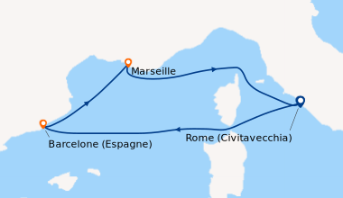 Itinéraire de la croisière Rome (Civitavecchia), En mer, Barcelone (Espa...