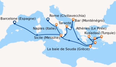 Itinéraire de la croisière Rome (Civitavecchia), Naples (Italie), En mer...