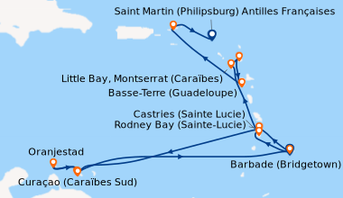Itinéraire de la croisière Barbade (Bridgetown), Rodney Bay (Sainte-Luci...