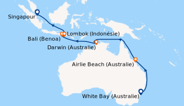 Itinéraire de la croisière White Bay (Australie), En mer, En mer, Airlie...