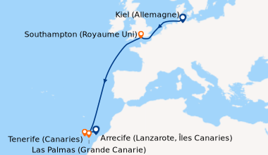 Itinéraire de la croisière Kiel (Allemagne), En mer, En mer, Southampton...