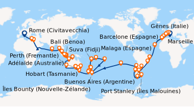 Itinéraire de la croisière Rome (Civitavecchia), Gênes (Italie), Marseil...