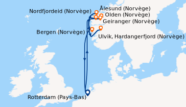 Itinéraire de la croisière Rotterdam (Pays-Bas), En mer, Ulvik, Hardange...