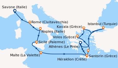 Itinéraire de la croisière Italie, Malte, Grèce, Turquie