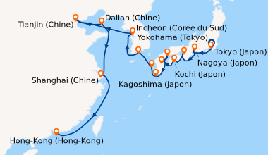 Itinéraire de la croisière Yokohama (Tokyo), Tokyo (Japon), Nagoya (Japo...